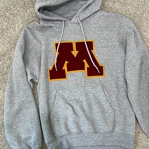 UMN Champion Gray Hoodie with Maroon and Gold Logo